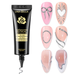UNA GELLA Metallic Silver 3D gel for shimmering nail art accents at home.