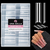 UNA GELLA XXL square nail tips front view shows clear base for acrylic looks