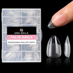UNA GELLA Short Almond Tips pack close-up for quick at-home manicures.