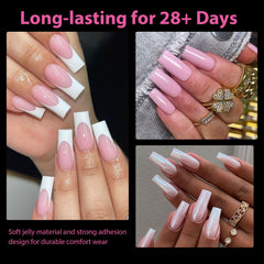 UNA GELLA square fake nails press-on application demonstrating quick DIY nails.