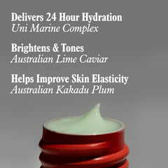 uni. Lime caviar exfoliating beads brighten skin with gentle texture refinement.