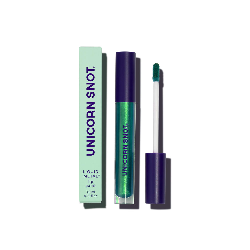 UNICORN SNOT Liquid Metal Lip Paint Mist in Kelly Green for a long-lasting metallic lip look.