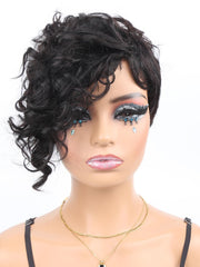 Unipearl short curly pixie wig back view reveals smooth silhouette