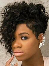 Unipearl short curly pixie wig front view with natural density