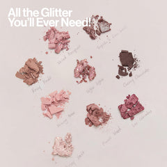 UNLEASHIA Glitterpedia swatches reveal soft matte, shimmer, and glitter textures in one palette.