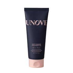UNOVE Deep Damage Treatment Ex bottle closeup highlighting keratin-rich repair for damaged hair.