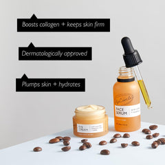 UpCircle glass packaging highlighting sustainable vegan skincare.