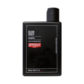 UPPERCUT DELUXE Clear Scalp Shampoo bottle pour demonstrates easy application and refreshing scalp care