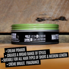 Uppercut Deluxe Matte Pomade texture-closeup reveals creamy grip for versatile styles.