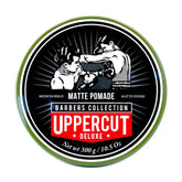 Uppercut Deluxe Matte Pomade tin-front view for premium grooming results.