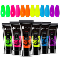 UR SUGAR Neon Poly Nail Gel Set front view with six neon colors for quick home nails.