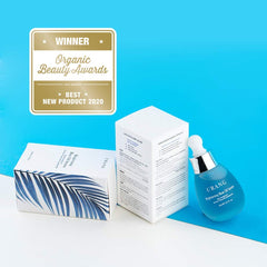 URANG Blue Oil Serum ingredients spread highlights vegan, clean formulation.