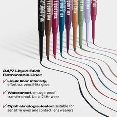 Urban Decay 24/7 Liquid Stick Ruby Drip close-up highlights creamy glide.