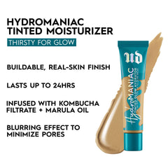 Blended foundation on the cheek highlights a dewy, skin-like finish.
