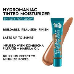 Swatches of Urban Decay Hydromaniac on skin demonstrating buildable coverage.