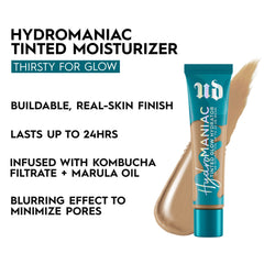 Urban Decay Hydromaniac Foundation on skin delivers a breathable, non-greasy feel.
