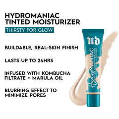 Urban Decay Hydromaniac Foundation porcelain finish swatch reveals radiant, non-greasy look.