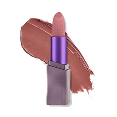 Urban Decay Vice Hydrating Lipstick Backtalk swatch shows mauve-nude shade with longwear promise.