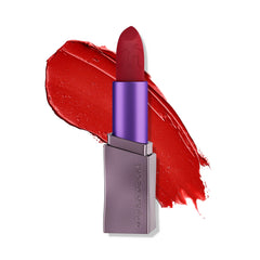 Urban Decay Vice Hydrating Lipstick Bad Blood swatch with bold matte pigment for dramatic lip color