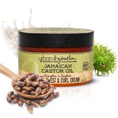 Urban Hydration Jamaican Castor Oil Curl Cream bottle pour for defined curls and moisture