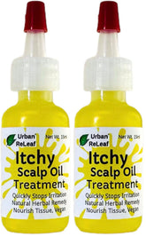 Urban ReLeaf Itchy Scalp Oil Treatment bottle showing a natural scalp-soothing oil.