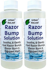 Urban ReLeaf Razor Bump Solution bottle displaying mineral sea salt blend for soothing shaved skin
