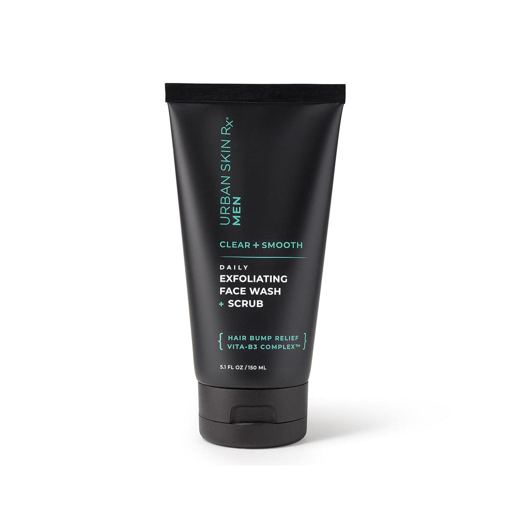 Urban Skin Rx Men’s Daily Exfoliating Face Wash bottle pour for deep pore cleanse.