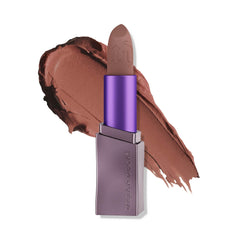 Urban Decay Vice Hydrating Lipstick Horchata swatch shows deep warm brown matte finish