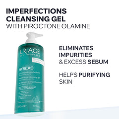 Uriage Hyseac face-body cleanser in use to remove dirt and oil.