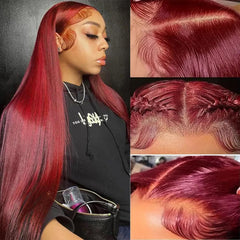 ULRICA 99J Burgundy lace front wig close-up showing natural hairline and HD lace