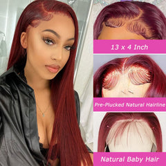 ULRICA burgundy wig on model with 13x4 lace for breathable all-day wear
