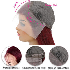 ULRICA Burgundy lace front wig close angle reveals full density and smooth texture