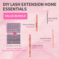 Close-up of URNNE 320pcs lash clusters delivering fluffy natural volume.