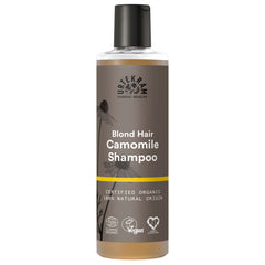 Urtekram Blonde Camomile Shampoo bottle highlights a gentle cleanse and radiant blonde shine