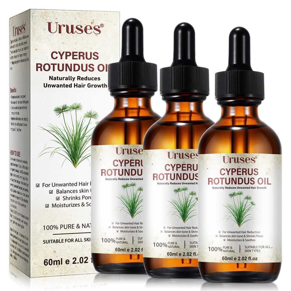 Uruses Cyperus Rotundus Oil bottle showing natural hair reduction and skin hydration