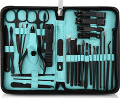 Utopia Care manicure kit front view highlighting compact travel-ready case for on-the-go grooming.
