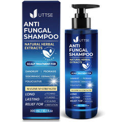 Uttse anti-fungal shampoo bottle front view showing product styling and form factor.
