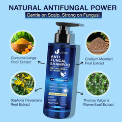 Uttse anti-fungal shampoo bottle pour captured for even lather and cleansing.