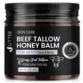 Uttse beef tallow balm jar closeup; rich texture for sensitive skin