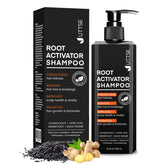 Uttse Root Activator Shampoo bottle being poured, signaling easy daily use.