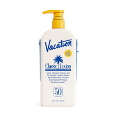 Vacation Classic Lotion SPF 50 bottle with pump for quick, even coverage.