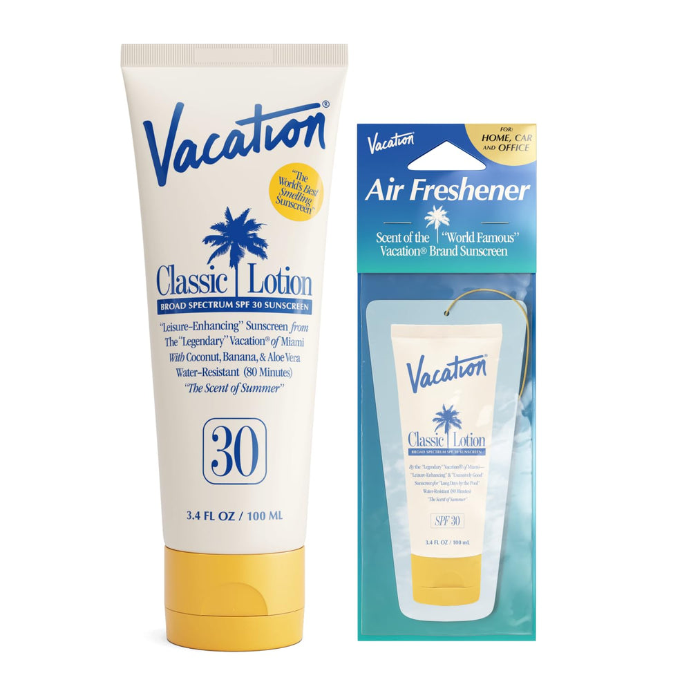 VACATION Classic Sunscreen Lotion bottle for broad spectrum protection.