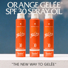 Sunscreen spray provides clear protection on all skin tones with a subtle glow from Vacation Gelée.