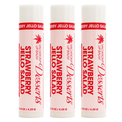 Vacation Strawberry Jello Salad lip balm trio with SPF 30 protecting lips while hydrating.