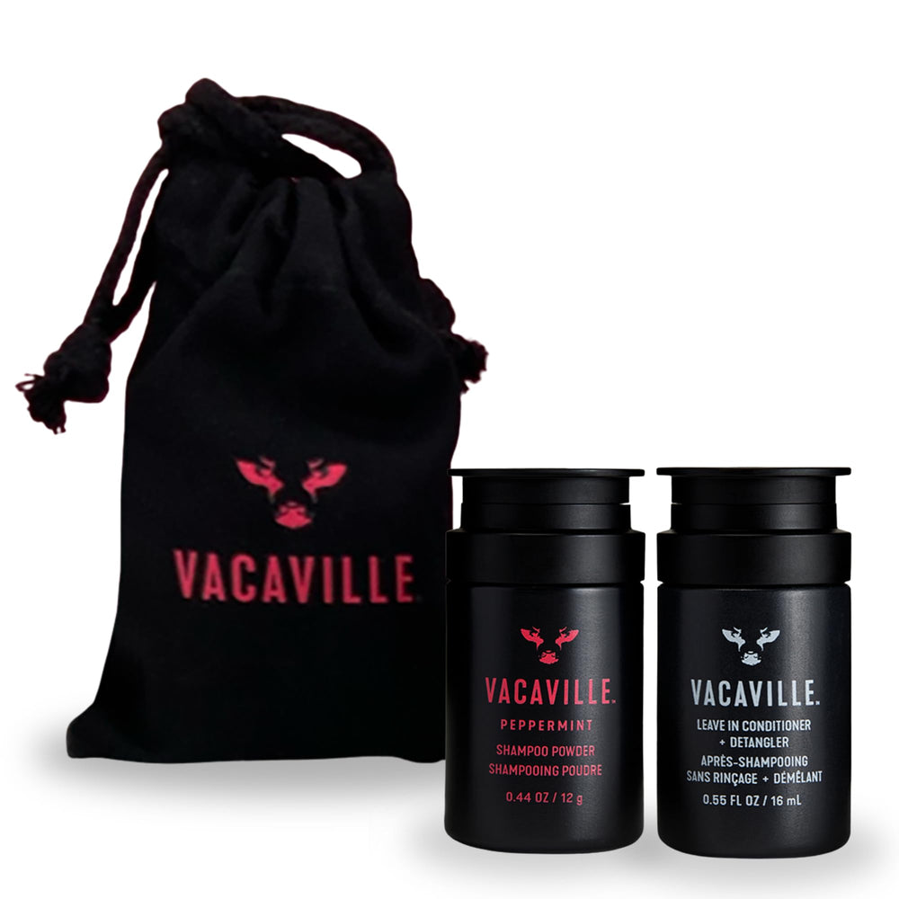 Vacaville Peppermint Powder Shampoo bottle with cooling scalp feel.