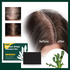 VAEYAE Usman Grass Shampoo Bar on hair reveals natural shine and softness.