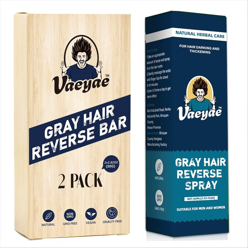 VAEYAE Gray Hair Spray bottle demonstrates quick root application for natural color refresh.