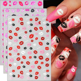 Valentines nail stickers with red lips design for quick DIY manicure.