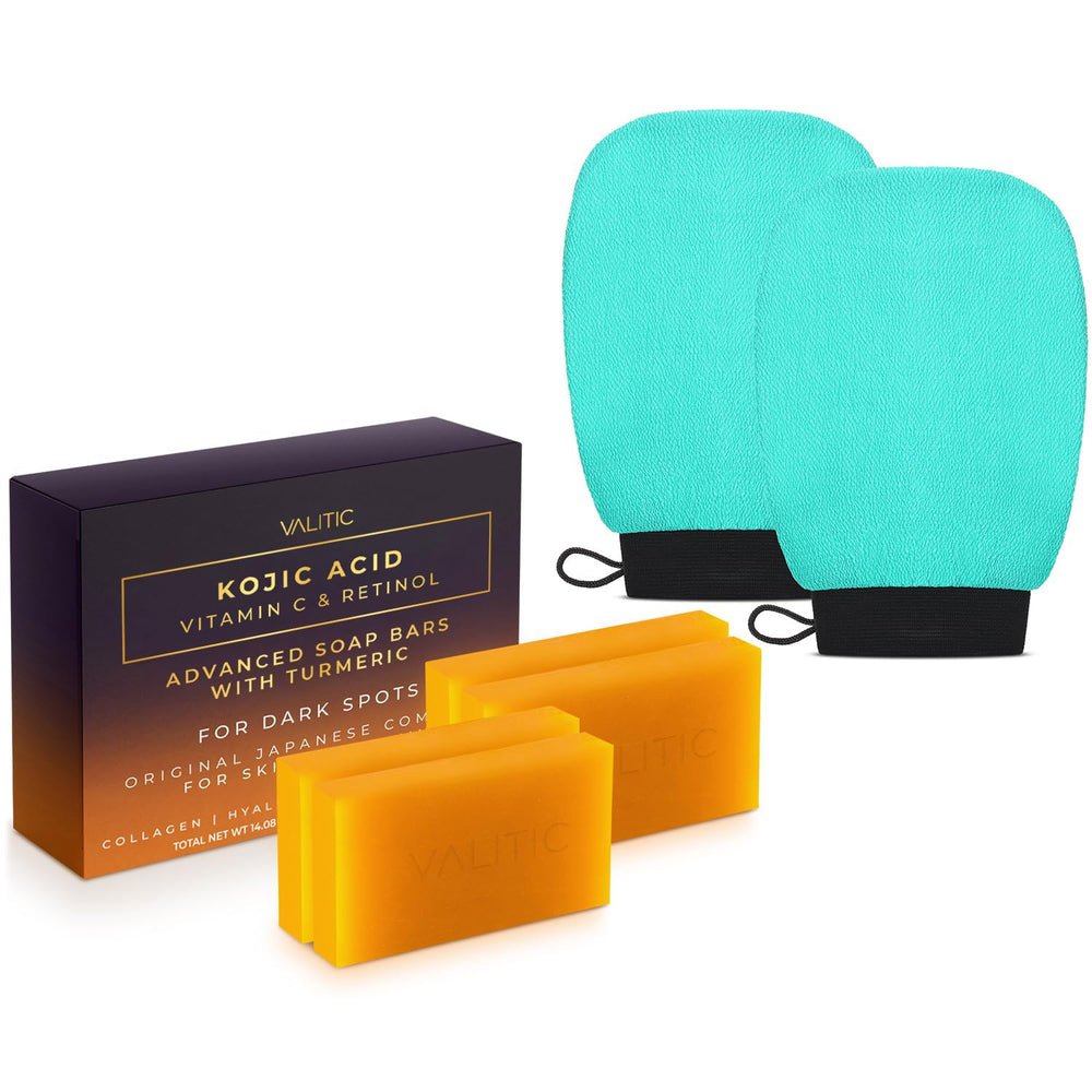 VALITIC Kojic Acid Vitamin C Retinol Soap Bar brightens and evens skin tone.