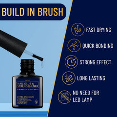 VALITIC Strong Nail Glue brush-on application shown for smooth bonding.